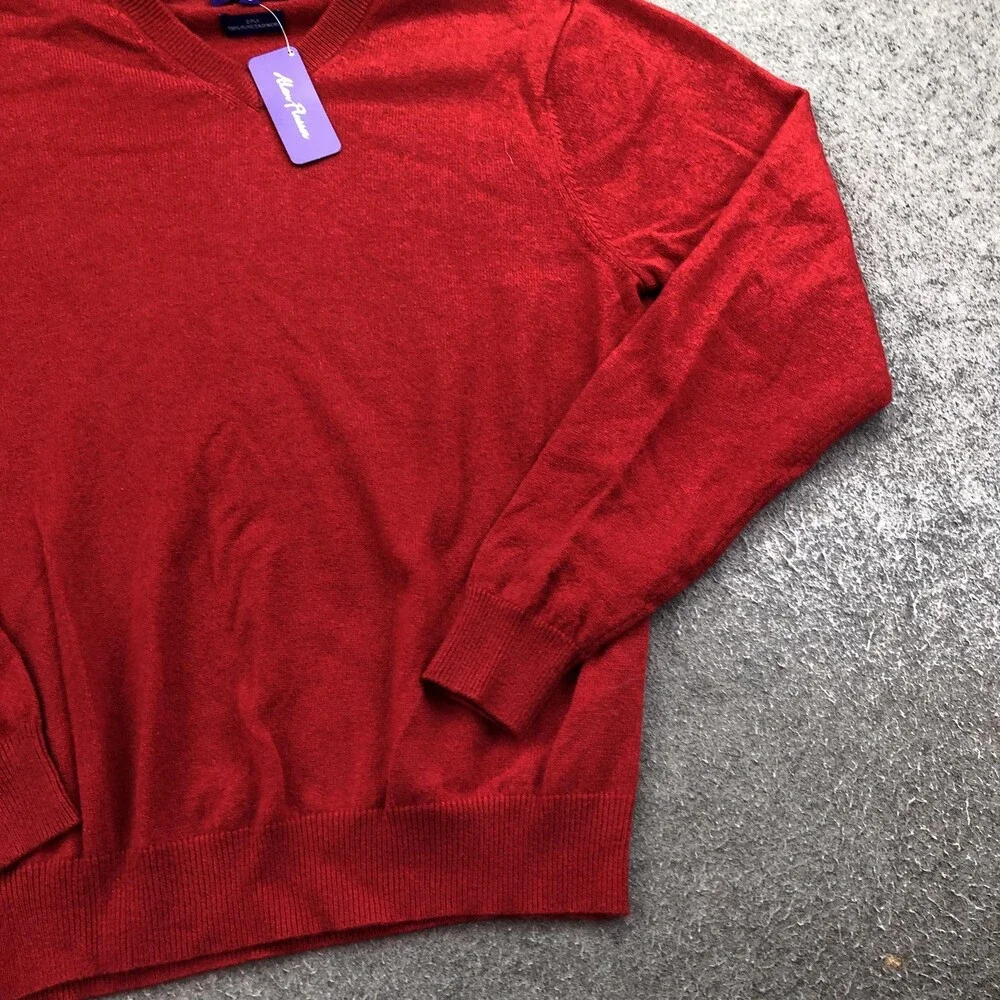 Alan Flusser Sweater Mens Medium Red 2 Ply Cashmere V Neck Knit Pullover Top